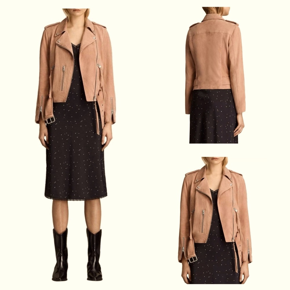 AllSaints Suede Goat Leather Biker Jacket Size 8